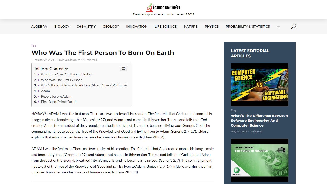 Who Was The First Person To Born On Earth - Faq | ScienceBriefss.com